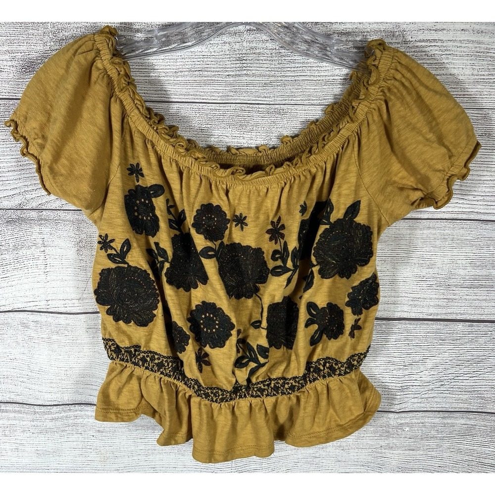 American Eagle Outfitters Floral Embroidered Peasant Top Women's Small